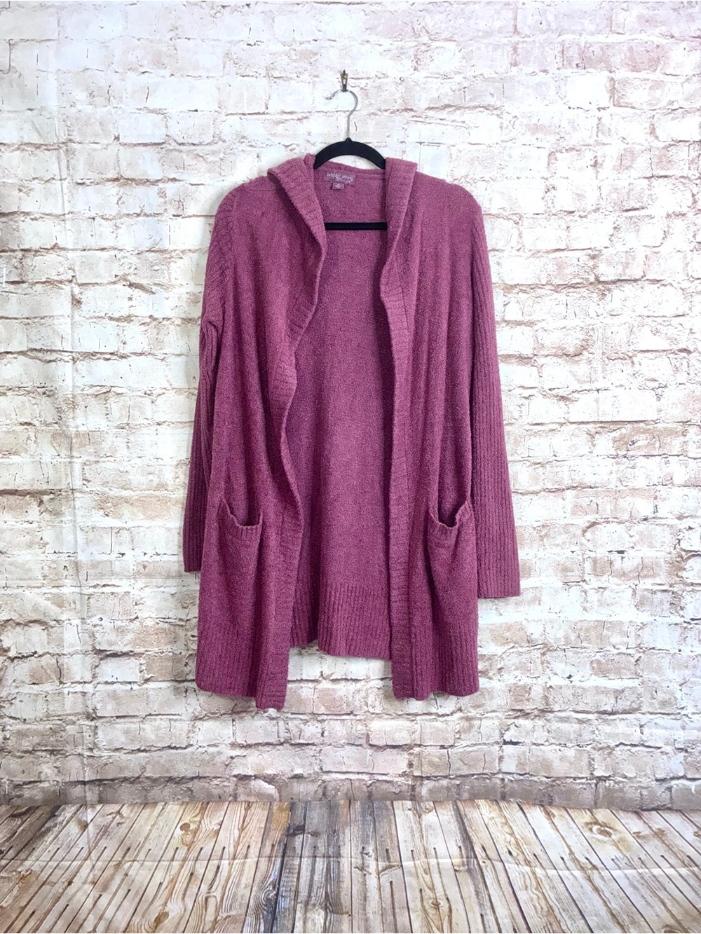 Barefoot Dreams CozyChic Lite Relaxed Hooded Cardigan in Berry Size Medium